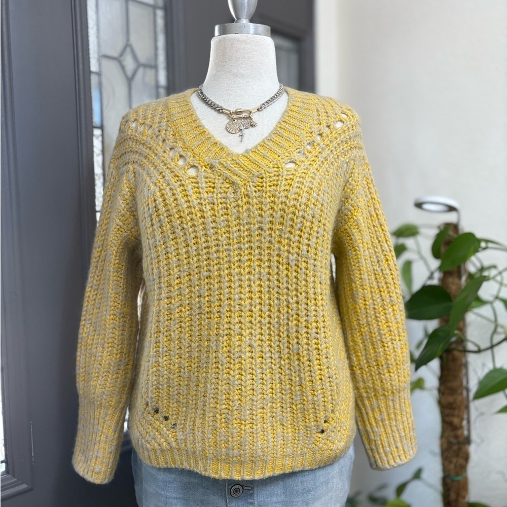 Ballot Women’s Mustard Chunky Knit V-Neck Sweater | Size M